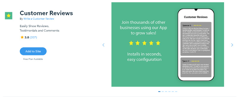 Customer Reviews Wix App