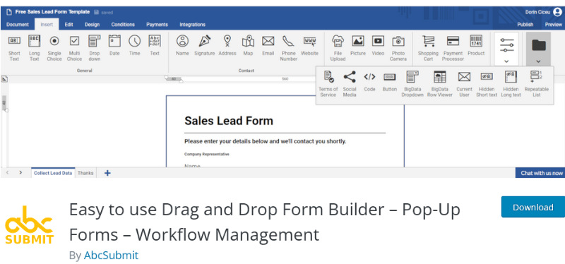 Easy to use Drag and Drop Form Builder – Pop-Up Forms – Workflow Management