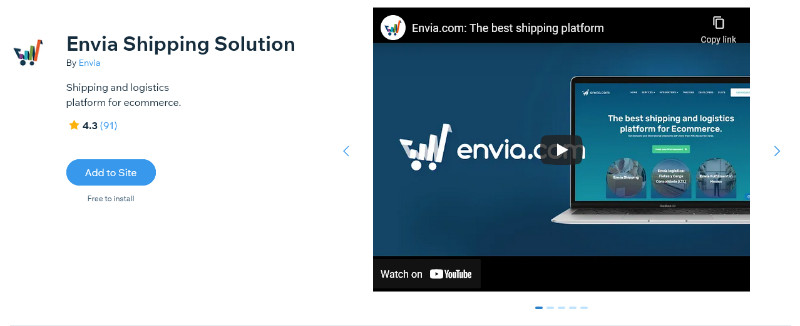 Envia Shipping Solution Wix App