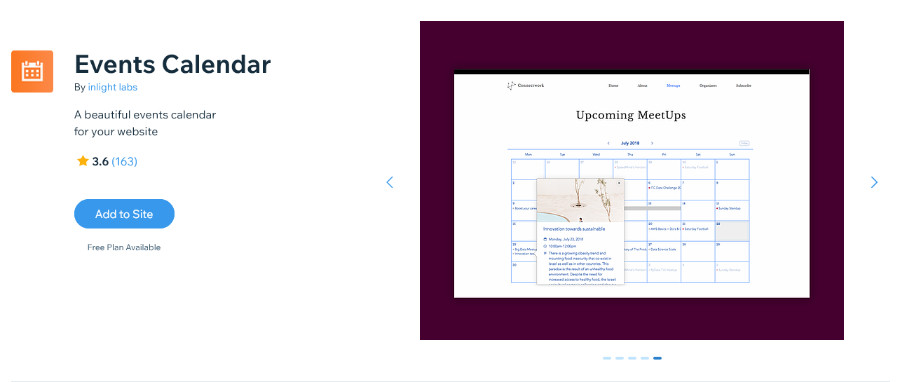 Events Calendar Wix App