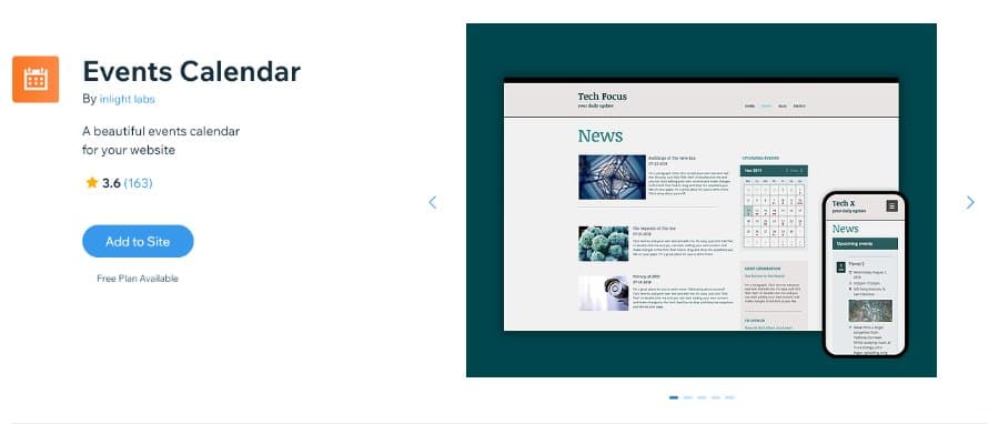 Events Calendar Wix App