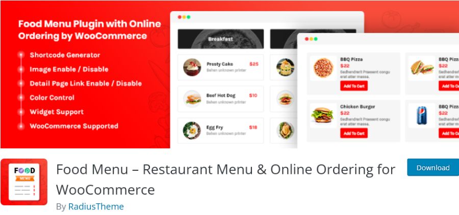 Food Menu – Restaurant Menu & Online Ordering for WooCommerce