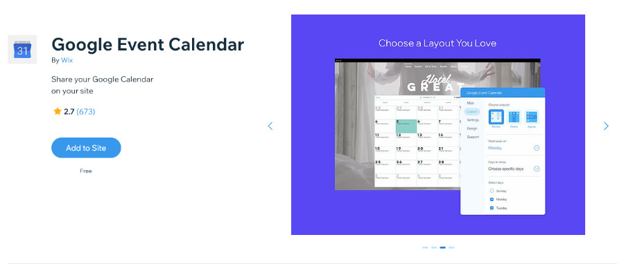 Google Event Calendar Wix App