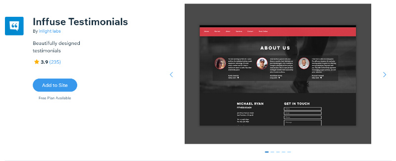 Inffuse Testimonials Wix App