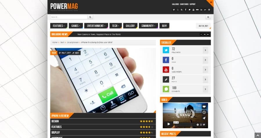 PowerMag: Bold Magazine and Reviews WordPress Theme