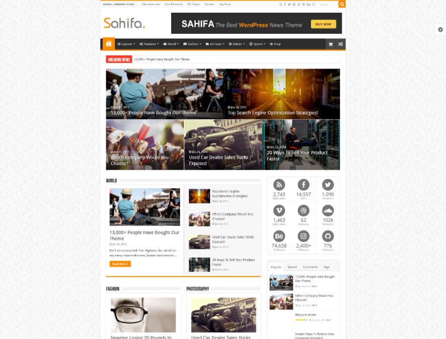 Sahifa - Responsive WordPress News / Magazine / Blog Theme