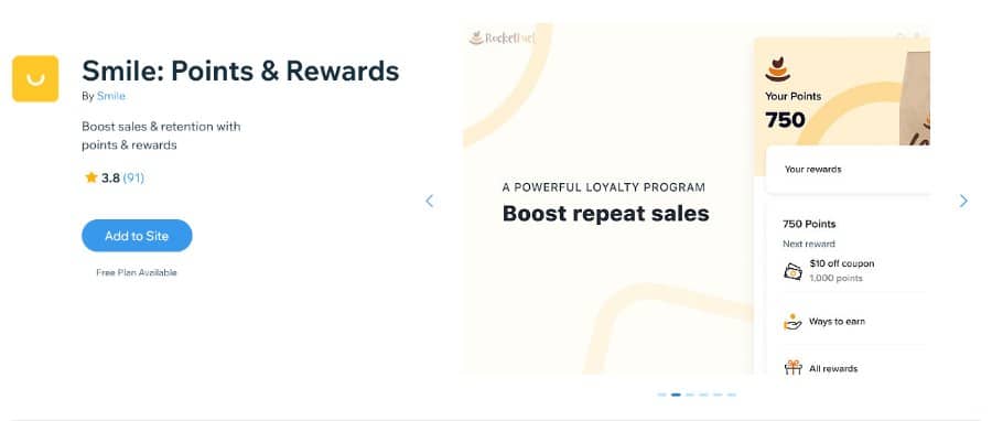 Smile: Points & Rewards Wix App