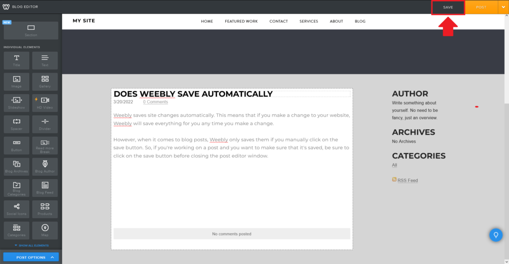 Weebly Save Blog Post