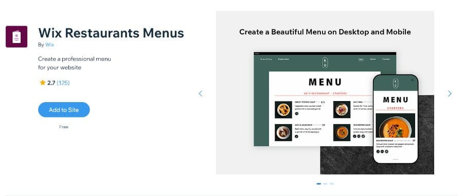 Wix Restaurants Menus